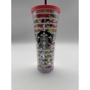 Starbucks Coffee 2017 Floral Stripes Cold Cup Tumbler 24 oz